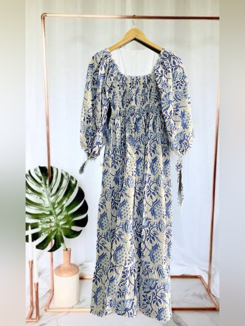 Bohemian Handmade maxi - floral cotton dress - hand block print dress Medium